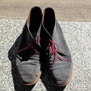 Frye Black Suede Chukka Boots with Red Laces